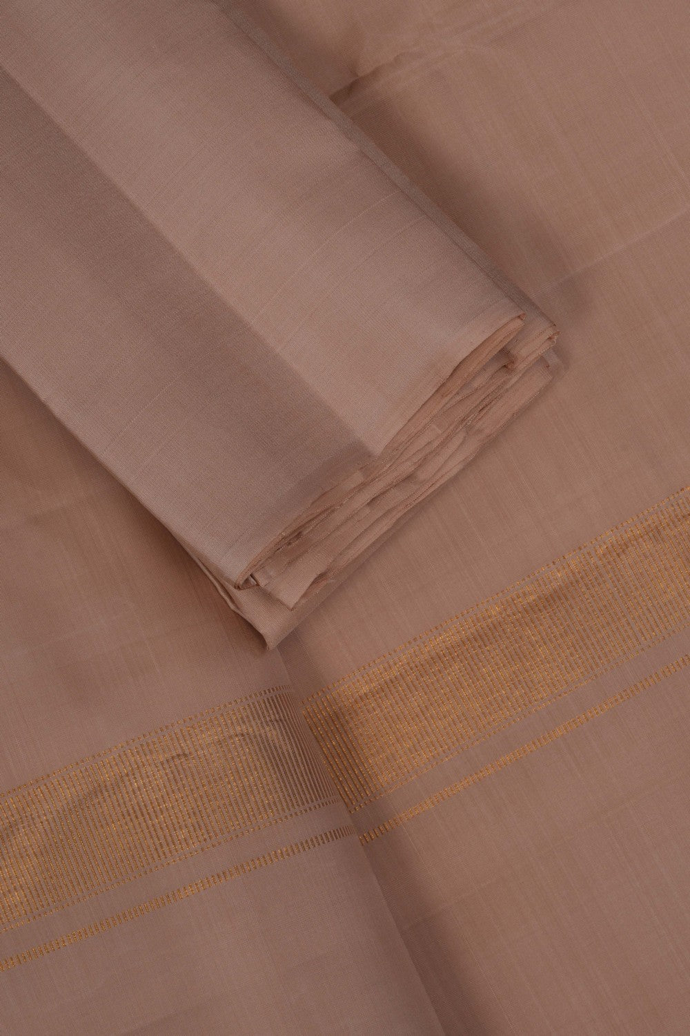 Image of Kanchi Silk Beige Dhoti With Kanduva (8 X 4) 3 Pcs Set