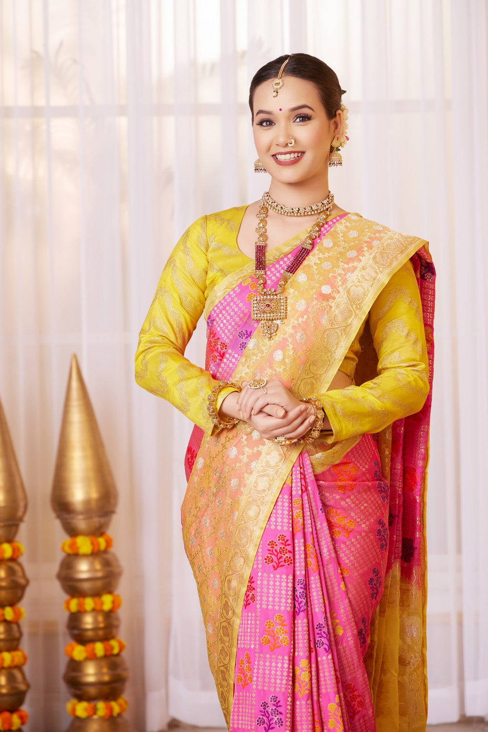 Image of Banarasi Silk Pink Saree