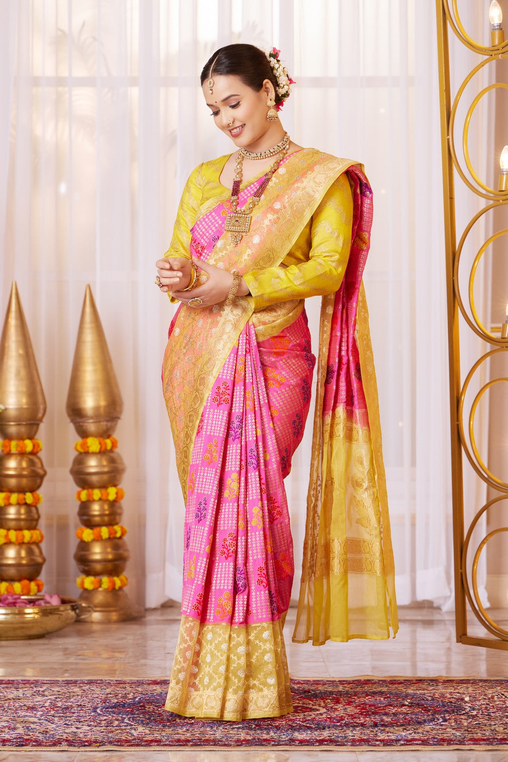 Image of Banarasi Silk Pink Saree