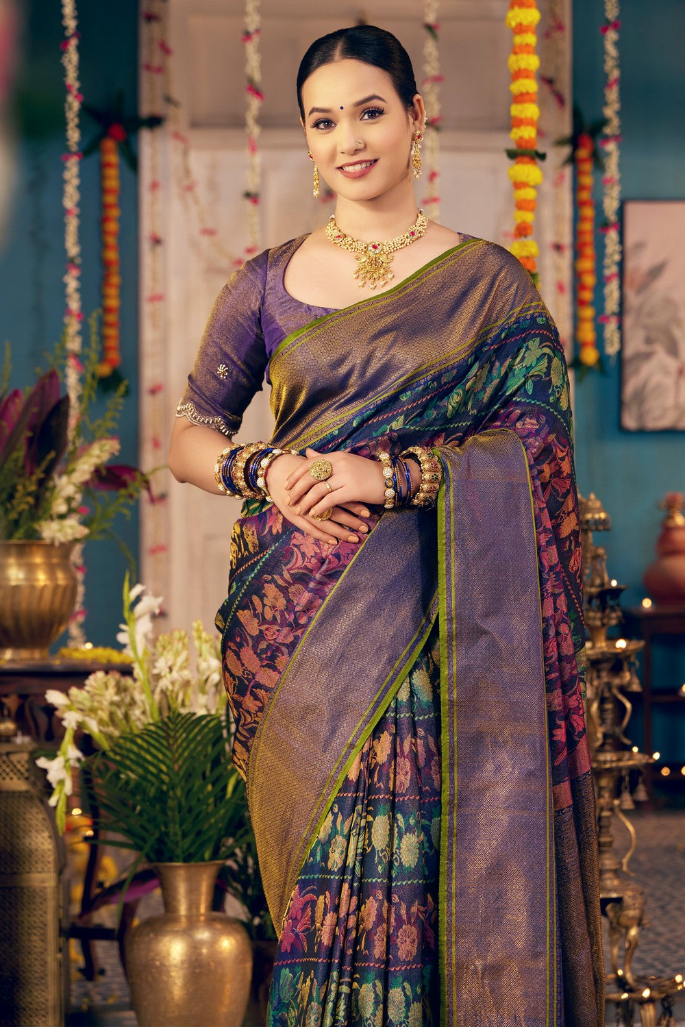 Image of Arani Silk Navy Blue Saree