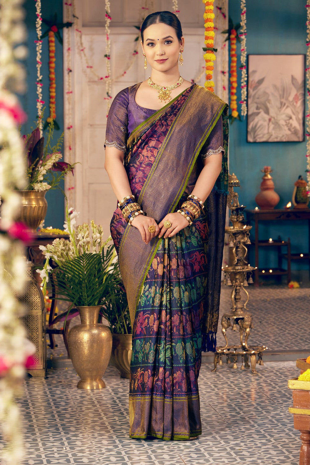Image of Arani Silk Navy Blue Saree