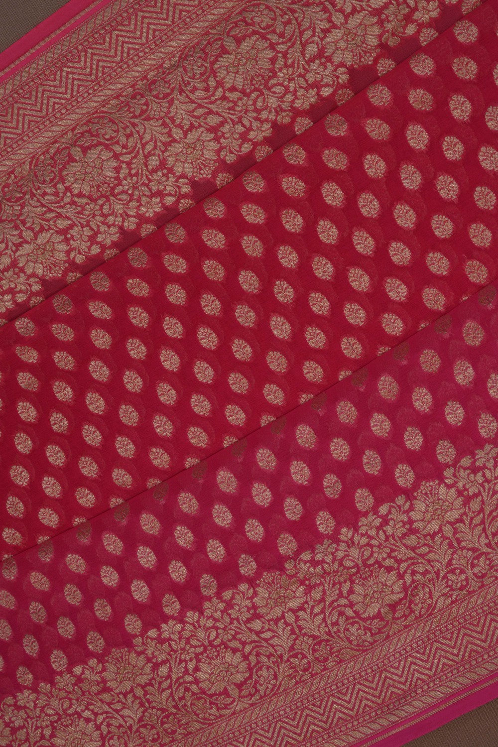 Image of Banarasi Chiffon Coral Pink Saree