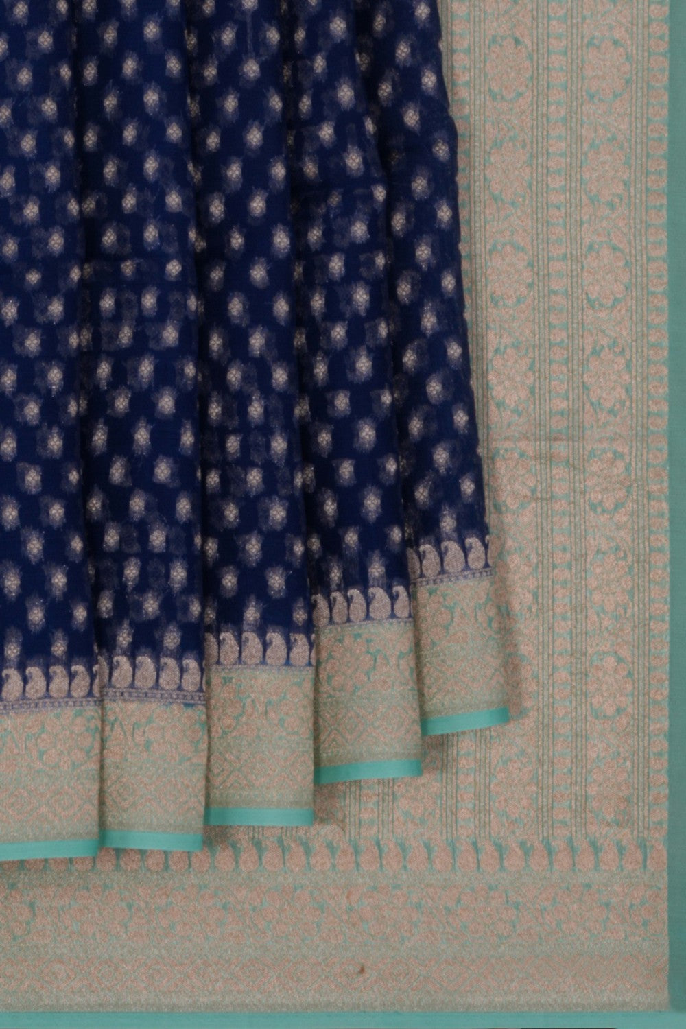 Image of Banarasi Kora Silk Indigo Blue Saree