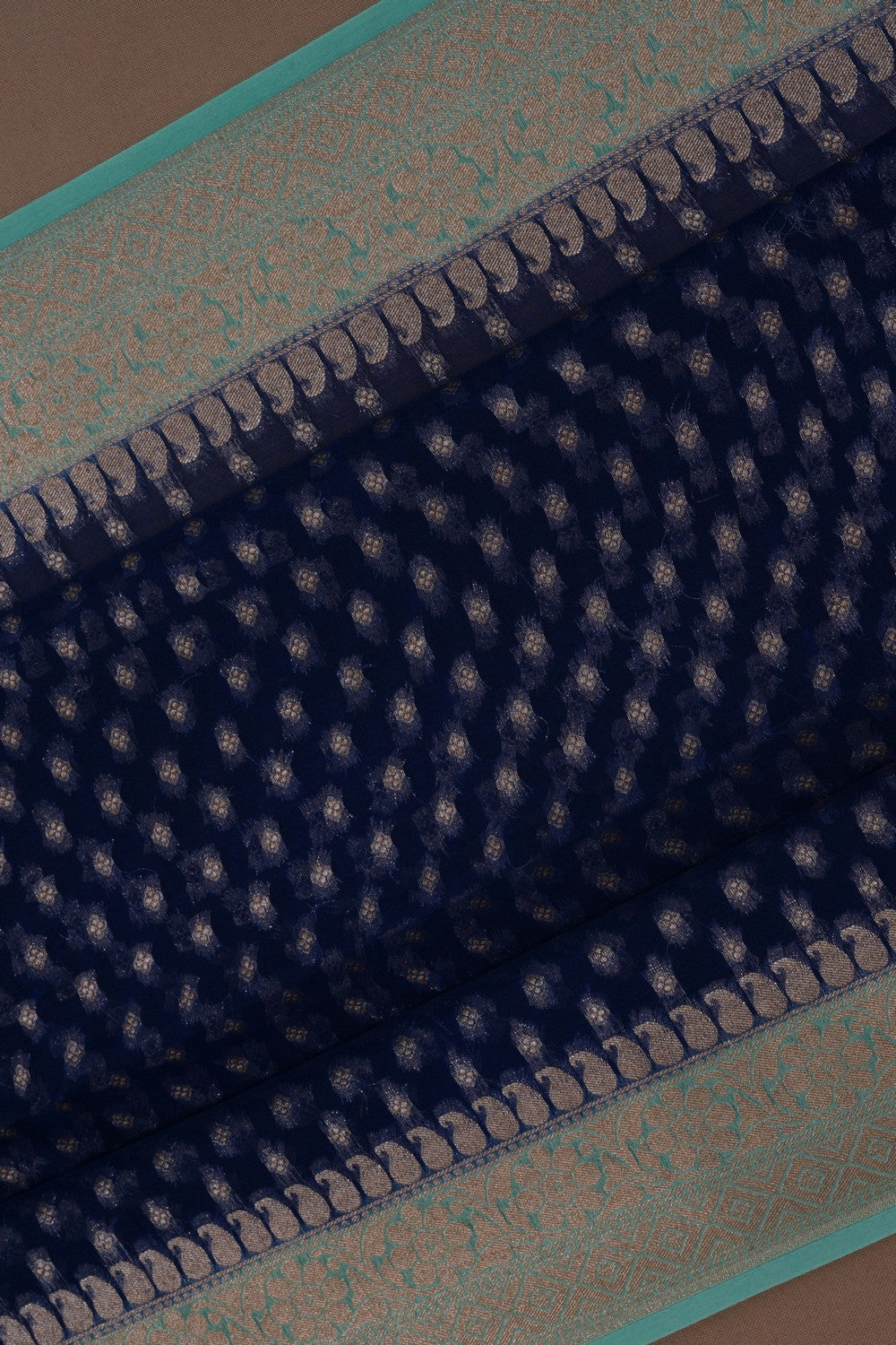 Image of Banarasi Kora Silk Indigo Blue Saree