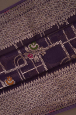 Image of Banarasi Kora Silk Purple Saree