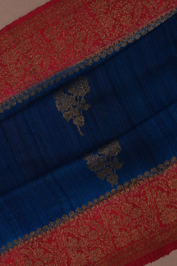 Image of Banarasi Tussar Silk Indigo Blue Saree