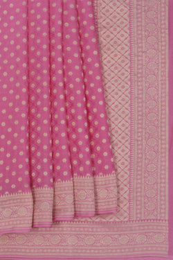 Image of Banarasi Crepe Silk Brocade Pink Saree