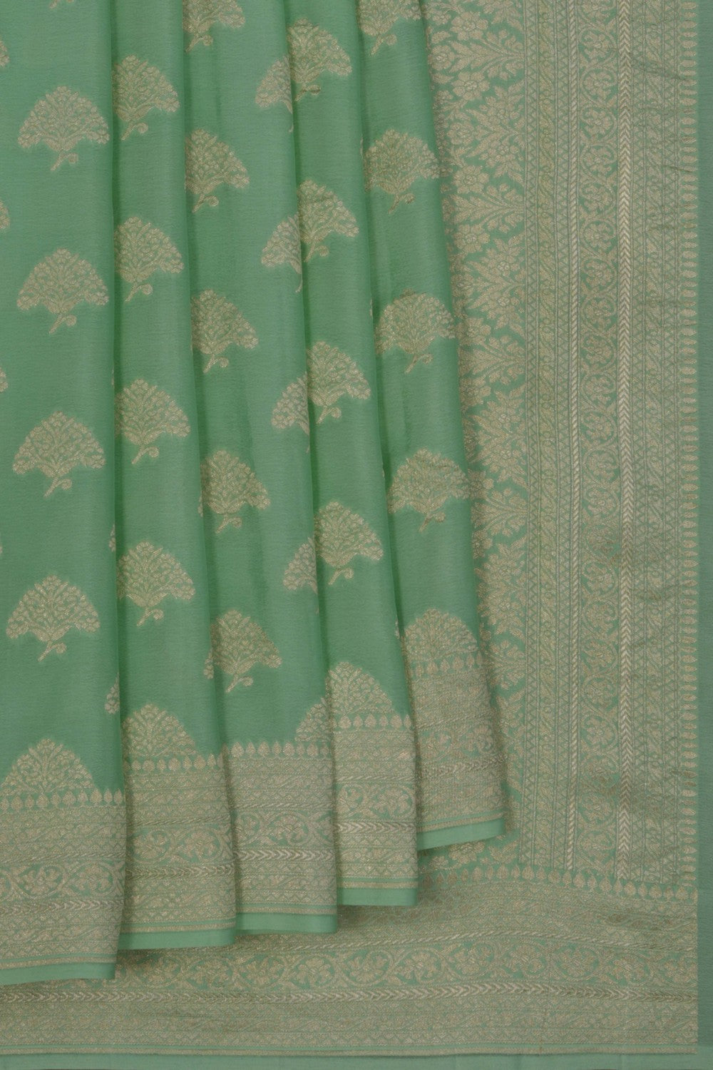 Image of Banarasi Crepe Silk Brocade Sea Green Saree