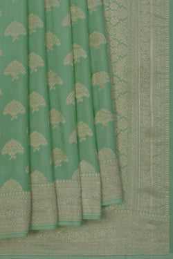 Image of Banarasi Crepe Silk Brocade Sea Green Saree