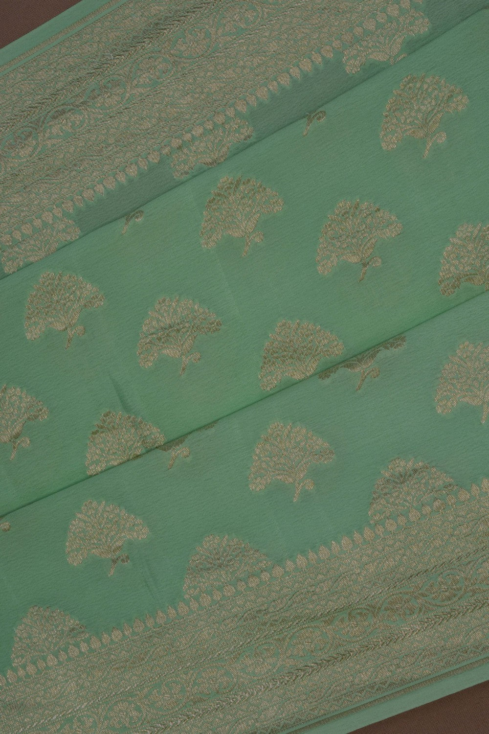 Image of Banarasi Crepe Silk Brocade Sea Green Saree
