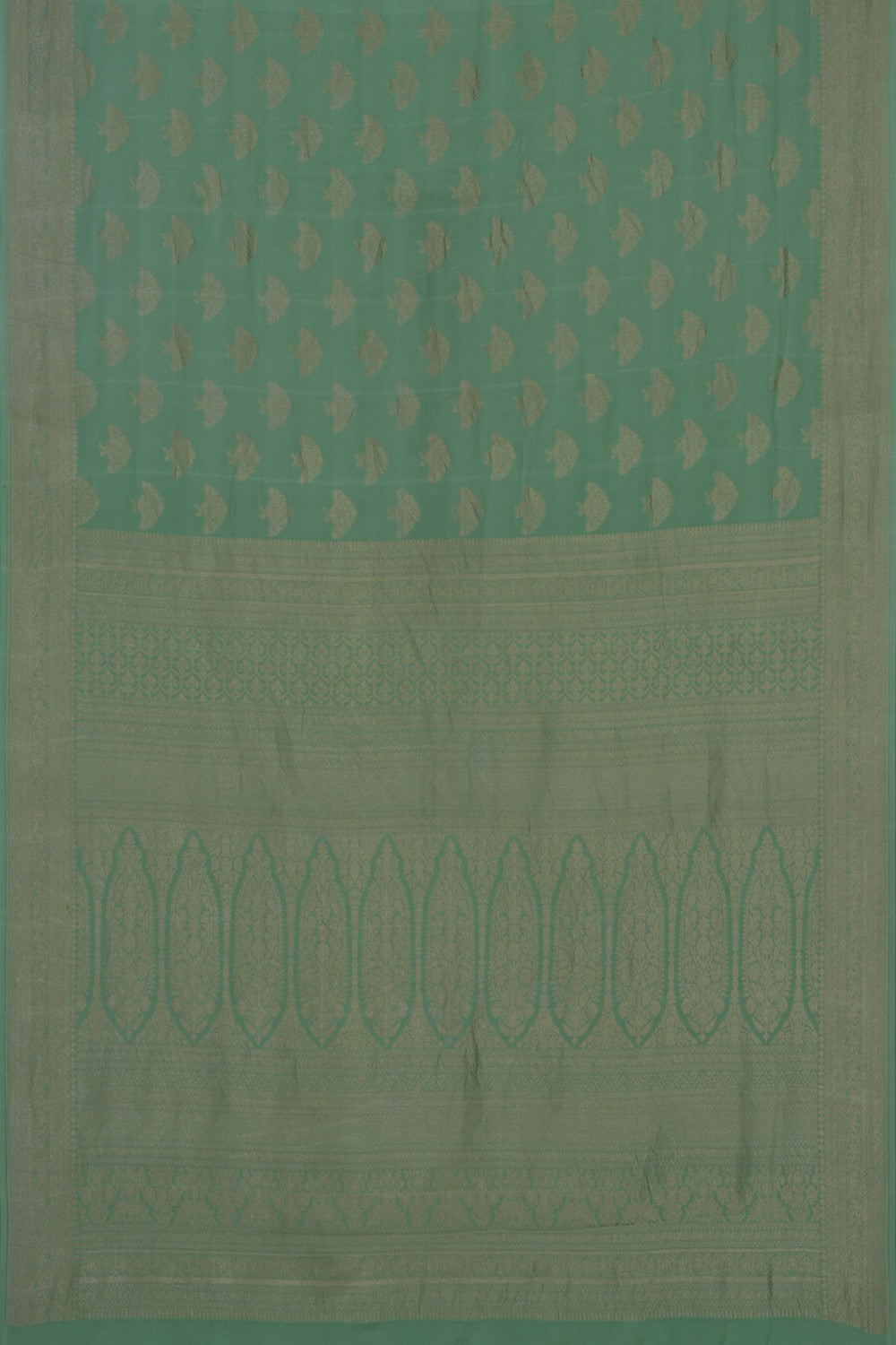 Image of Banarasi Crepe Silk Brocade Sea Green Saree