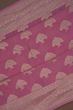 Image of Banarasi Crepe Silk Brocade Pink Saree