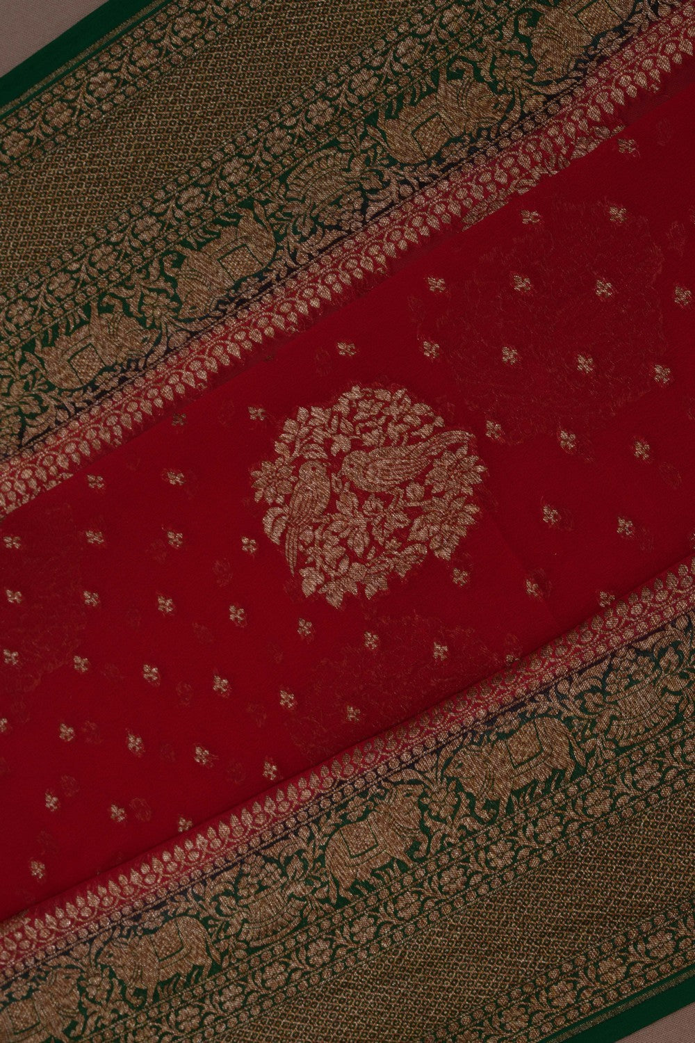 Image of Banarasi Georgette Brocade Red Saree