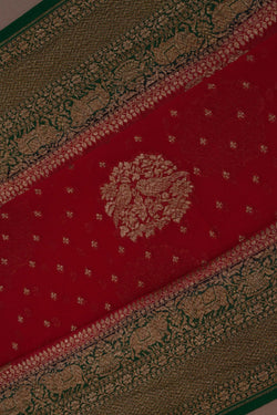 Image of Banarasi Georgette Brocade Red Saree