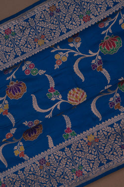 Image of Banarasi Katan Silk Blue Saree