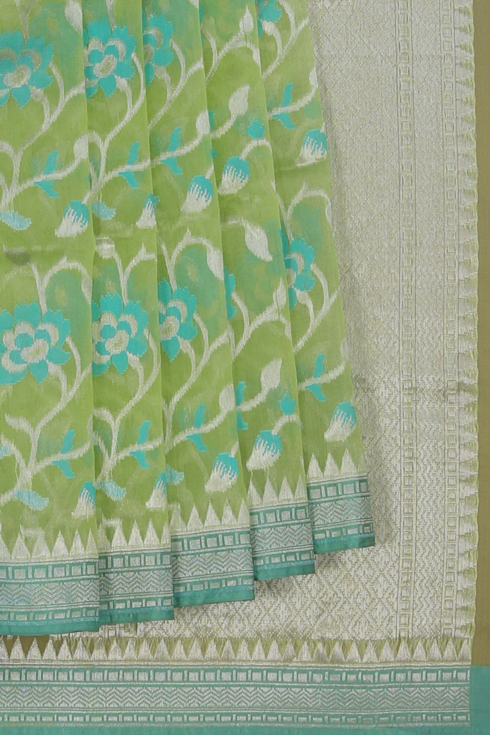 Kora Silk Brocade Green Saree