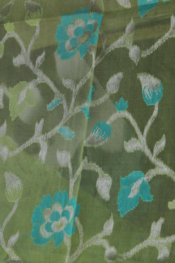 Image of Kora Silk Brocade Green Saree