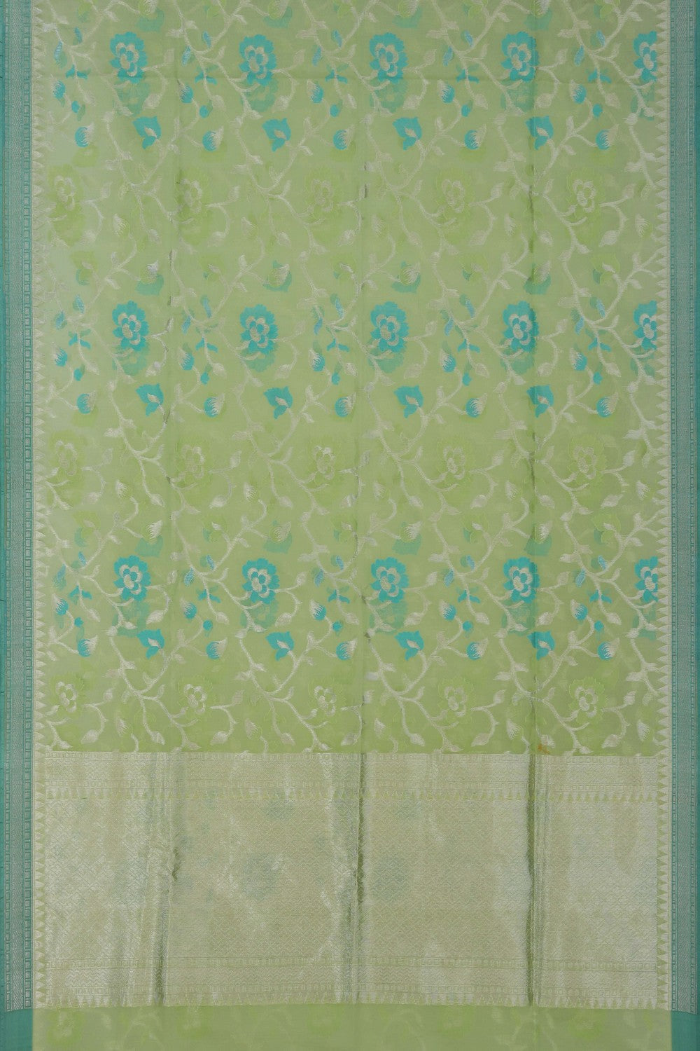 Kora Silk Brocade Green Saree