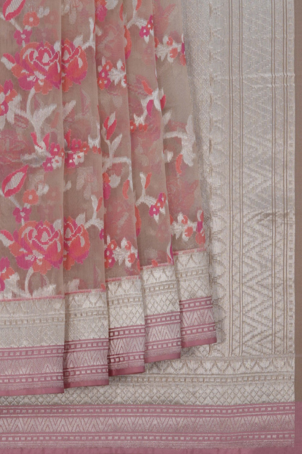 Kora Silk Brocade Off White Saree