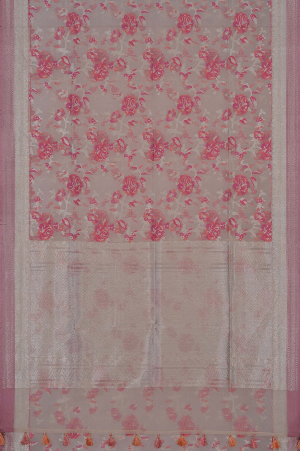 Kora Silk Brocade Off White Saree