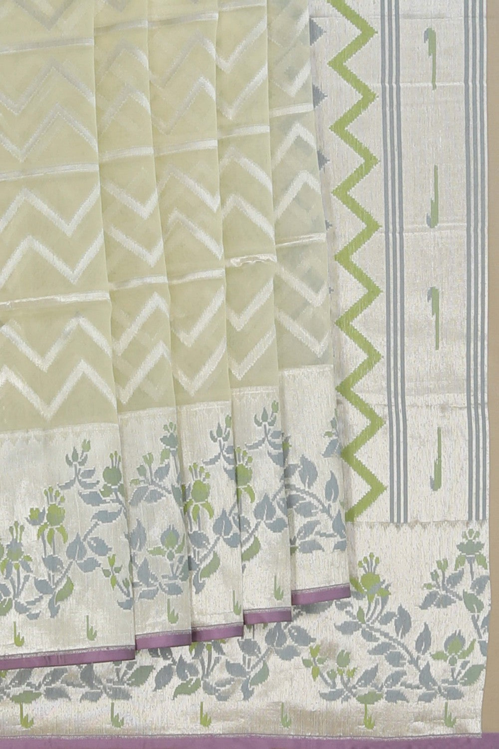 Kora Silk Brocade Off White Saree