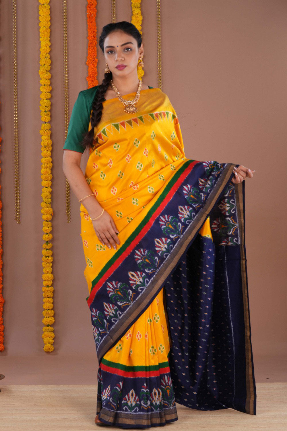 Image of Pochampally Ikat Silk Yellow Saree