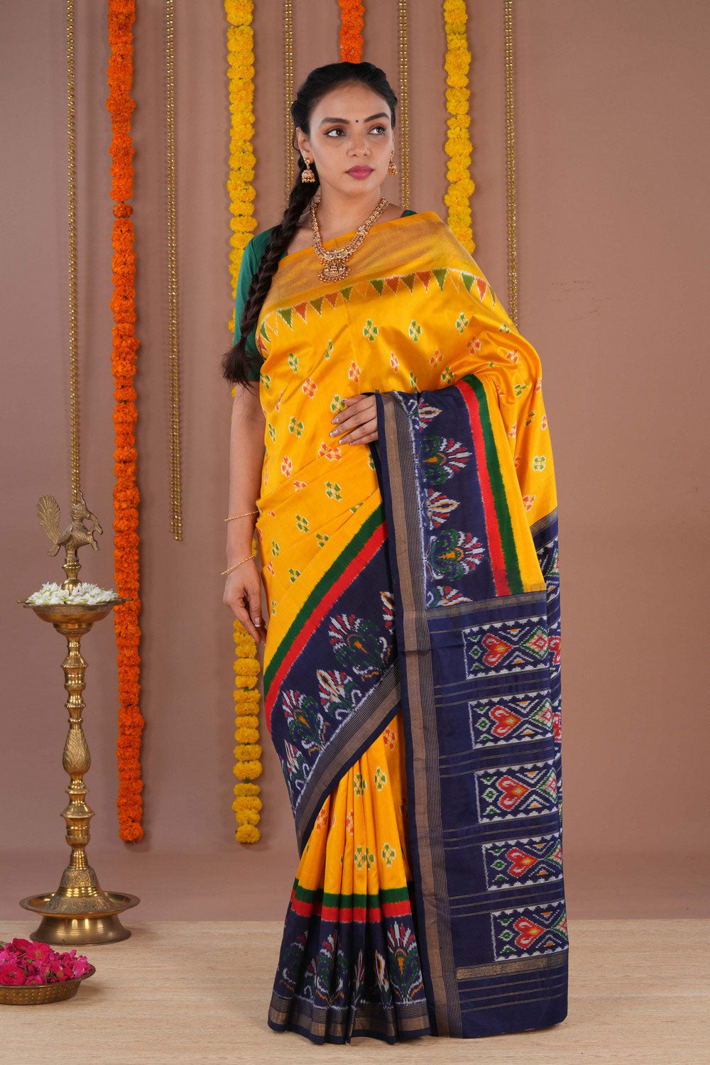 Pochampally Ikat Silk Yellow Saree