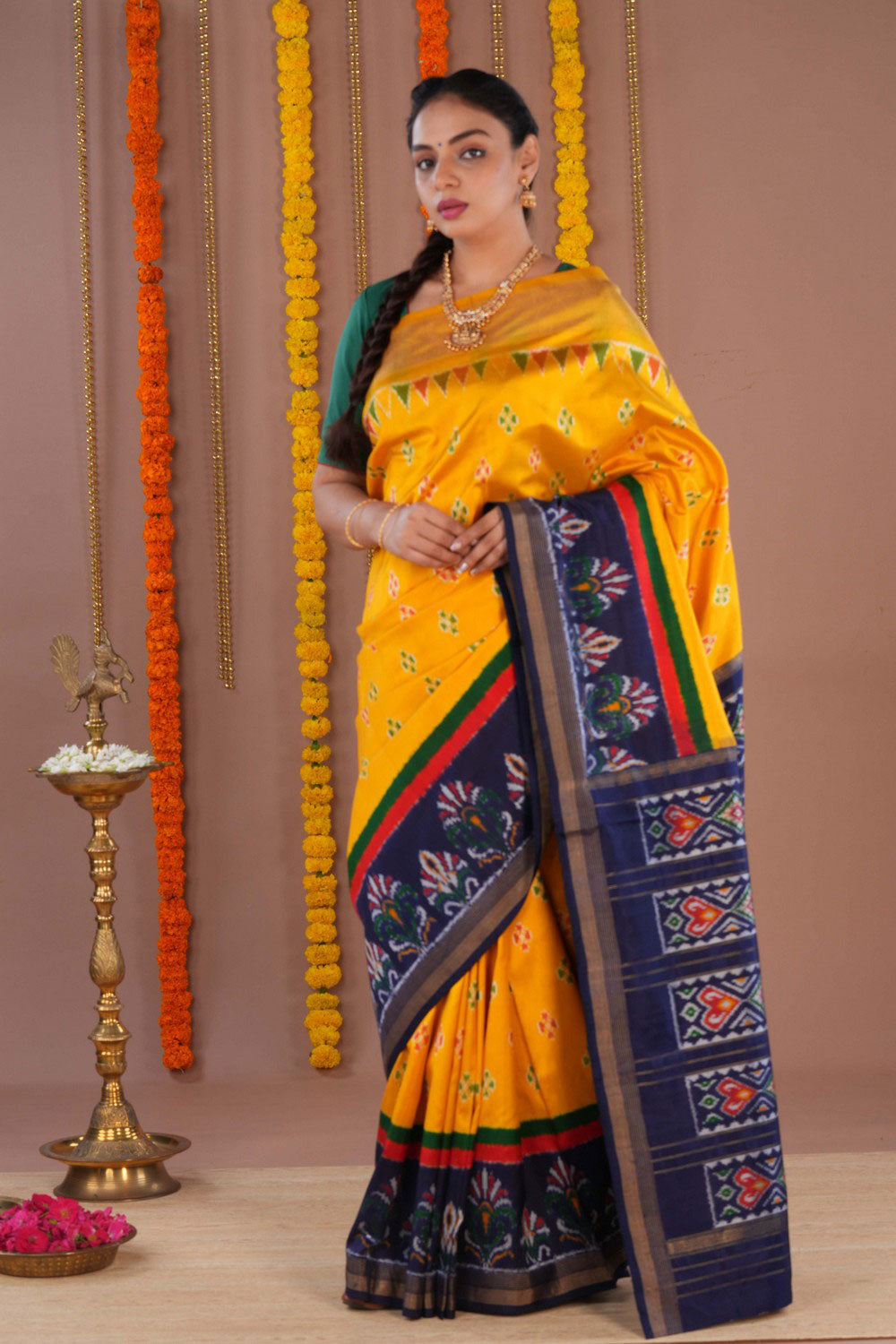 Image of Pochampally Ikat Silk Yellow Saree