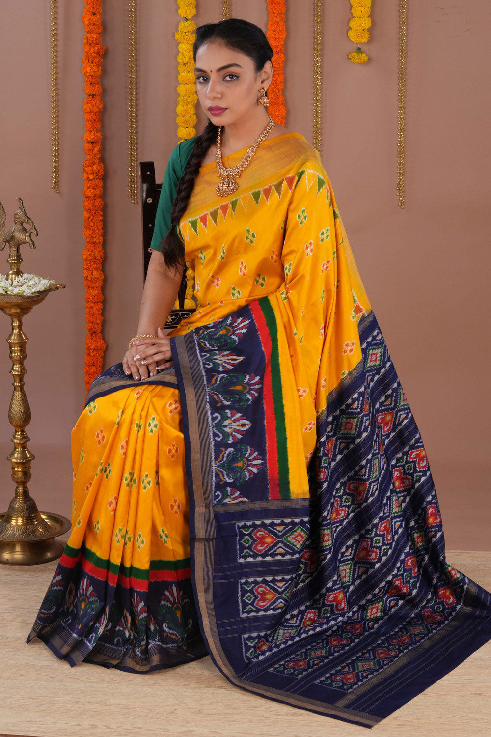 Image of Pochampally Ikat Silk Yellow Saree