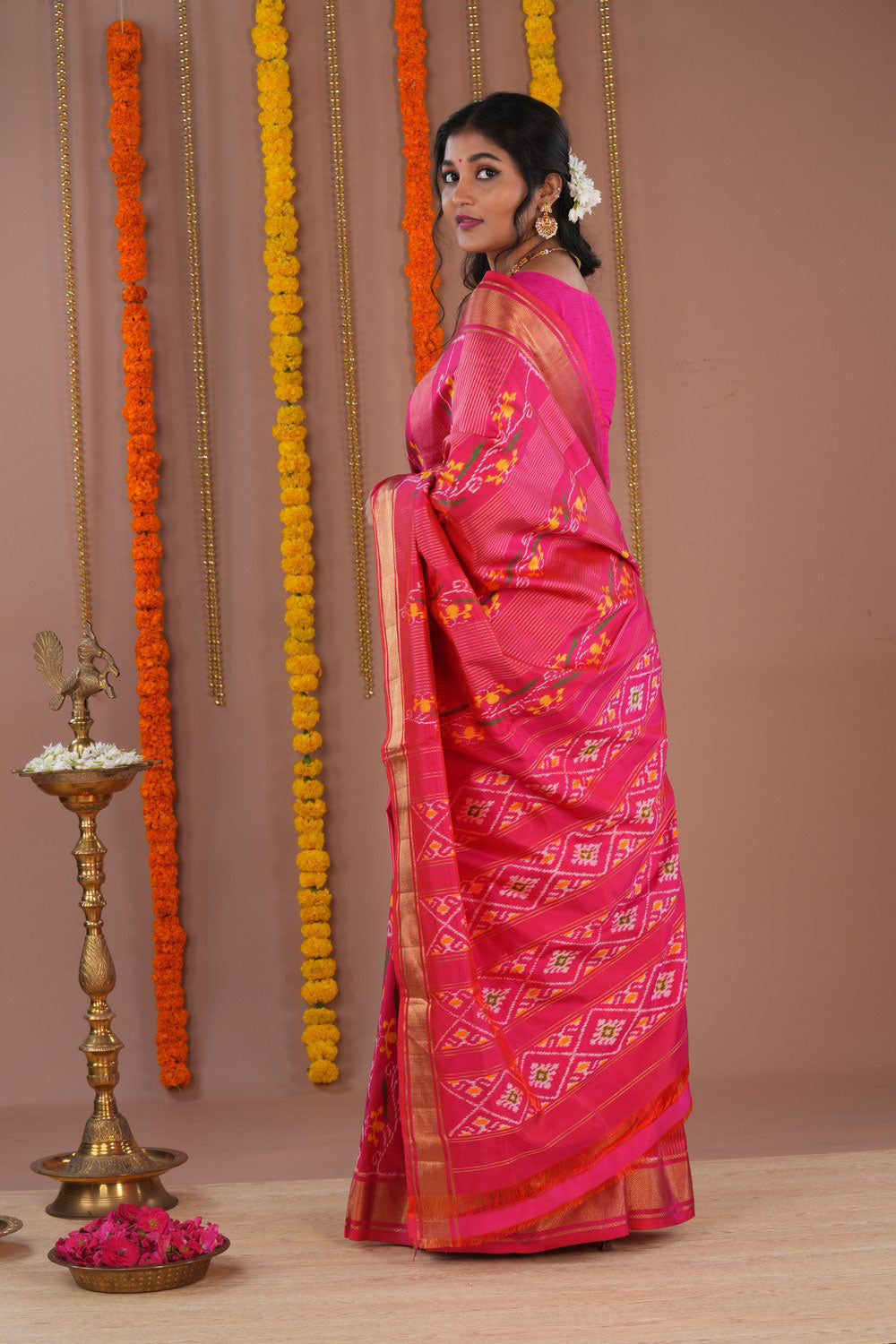Image of Pochampally Ikat Silk Pink Saree