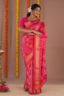 Image of Pochampally Ikat Silk Pink Saree