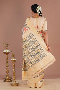 Image of Pochampally Ikat Silk Cream Saree