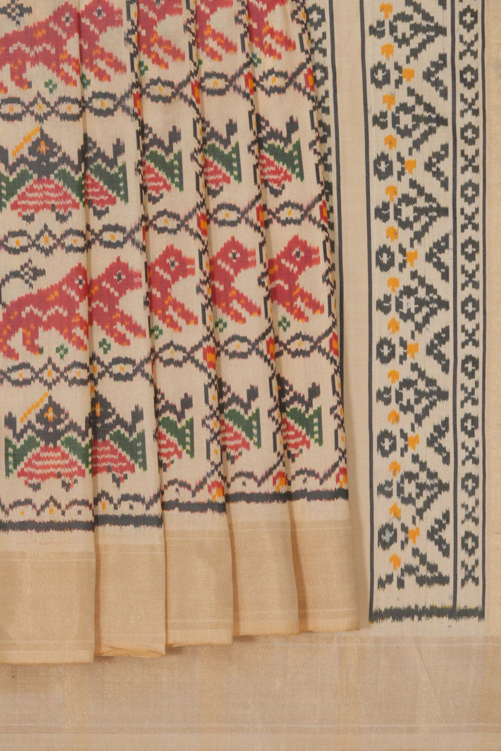 Pochampally Ikat Silk Cream Saree