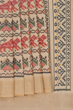 Image of Pochampally Ikat Silk Cream Saree