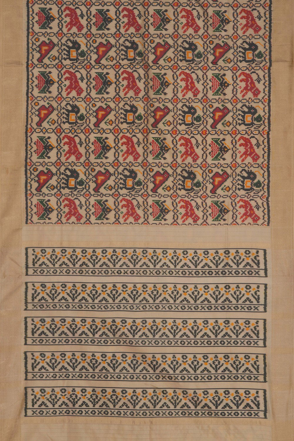 Pochampally Ikat Silk Cream Saree