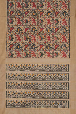 Image of Pochampally Ikat Silk Cream Saree