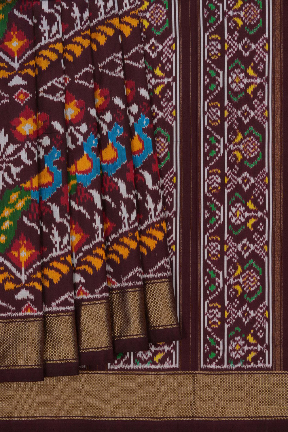 Pochampally Ikat Silk Brown Saree
