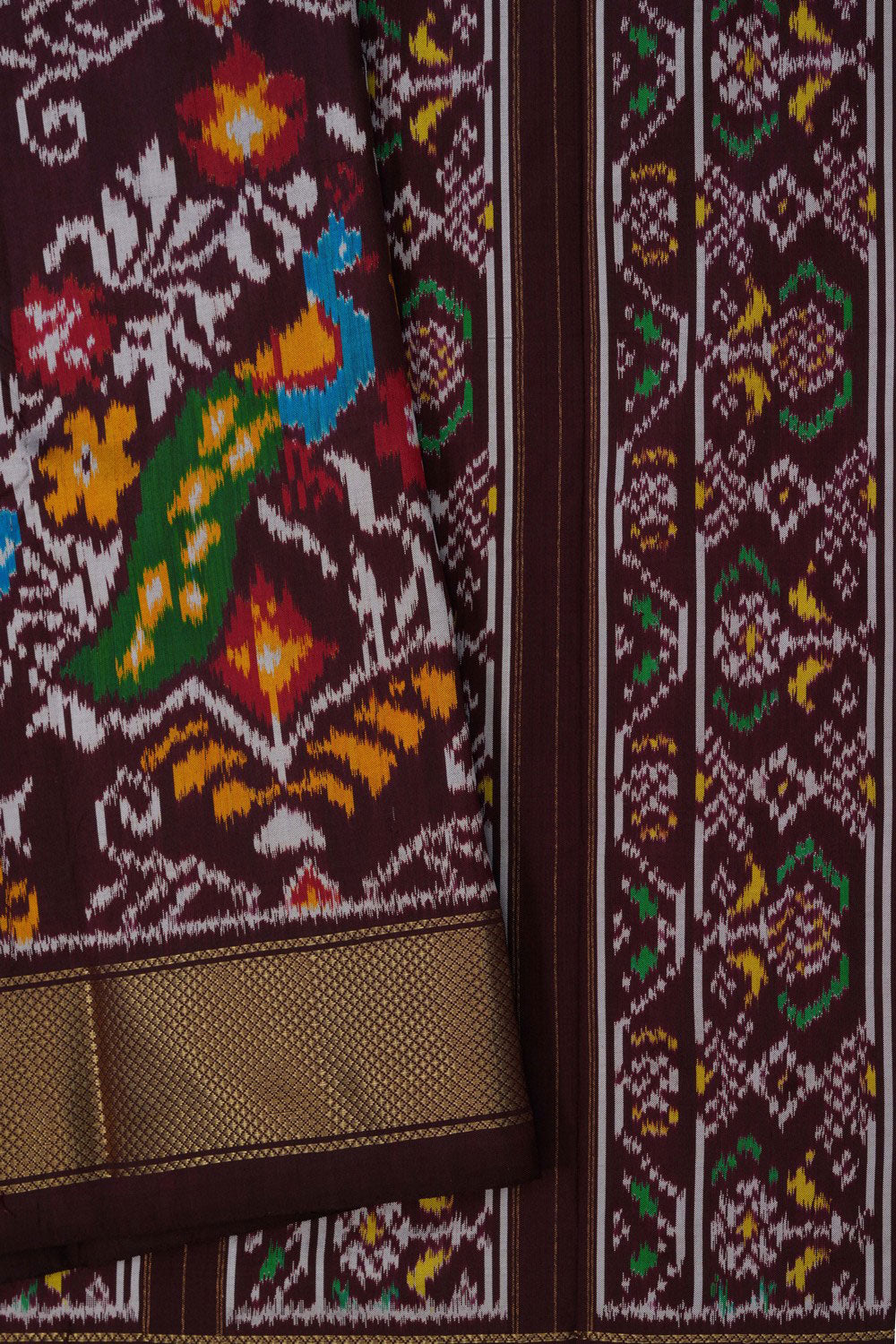 Image of Pochampally Ikat Silk Brown Saree