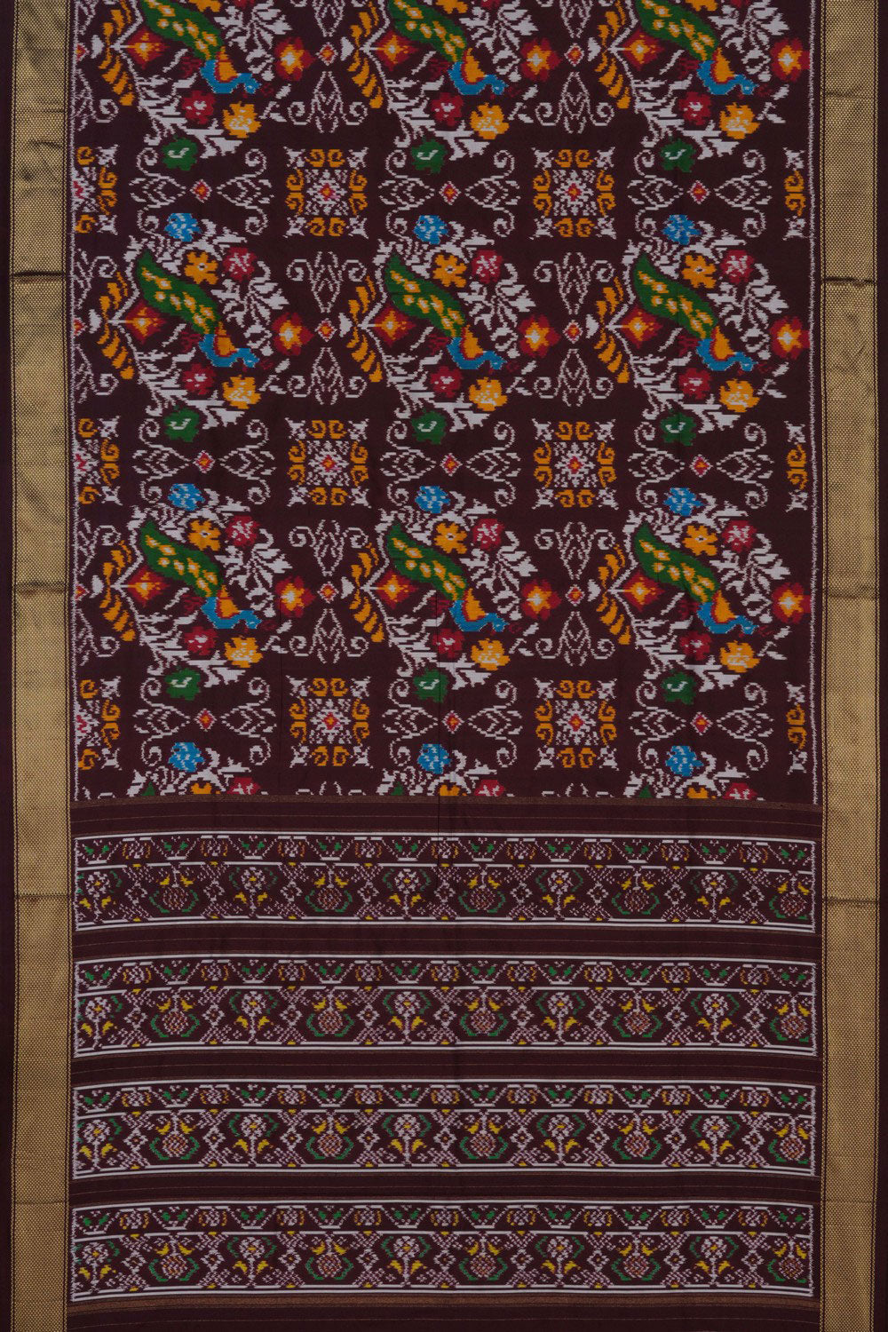 Pochampally Ikat Silk Brown Saree