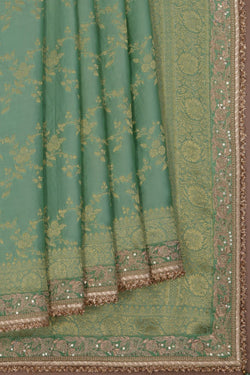 Image of A Sea Green Brocade Embroidery Saree