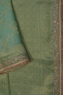Image of A Sea Green Brocade Embroidery Saree