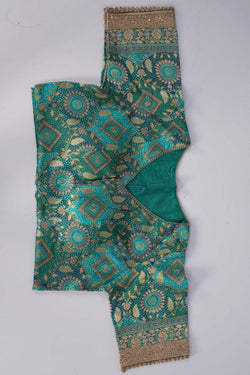 Image of A Sea Green Brocade Embroidery Saree