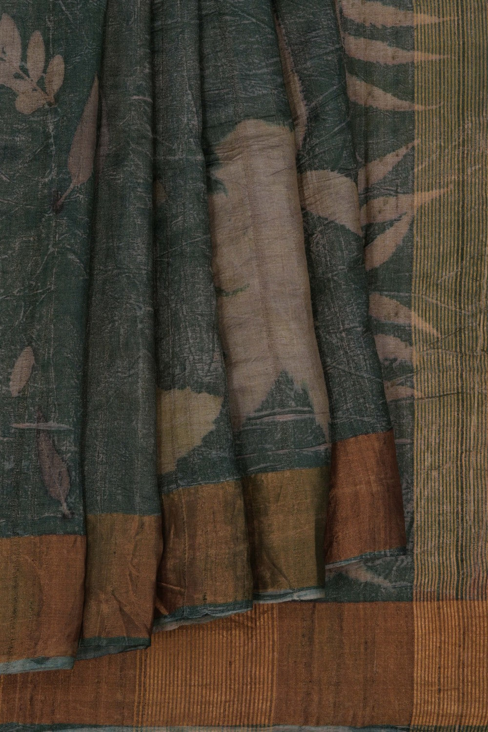 Image of Green Oranic Printed Tussar Silk Saree