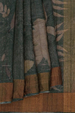 Image of Green Oranic Printed Tussar Silk Saree