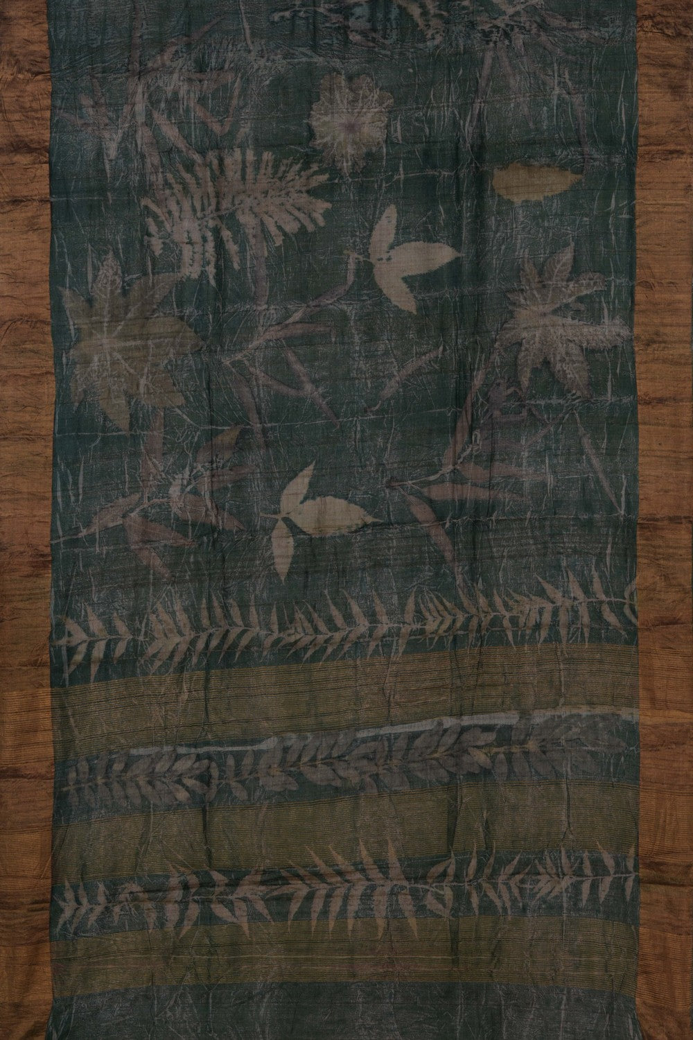 Image of Green Oranic Printed Tussar Silk Saree