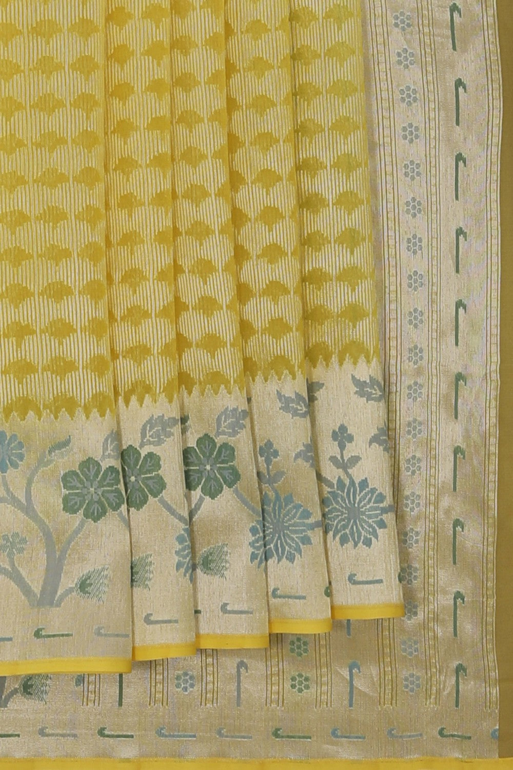 Kora Silk Brocade Yellow Saree