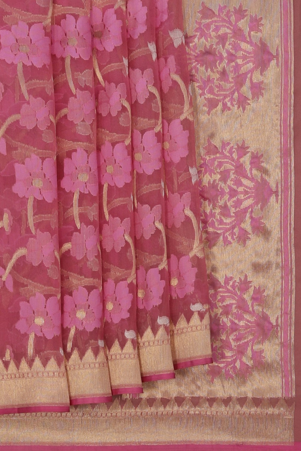 Kora Silk Brocade Pink Saree