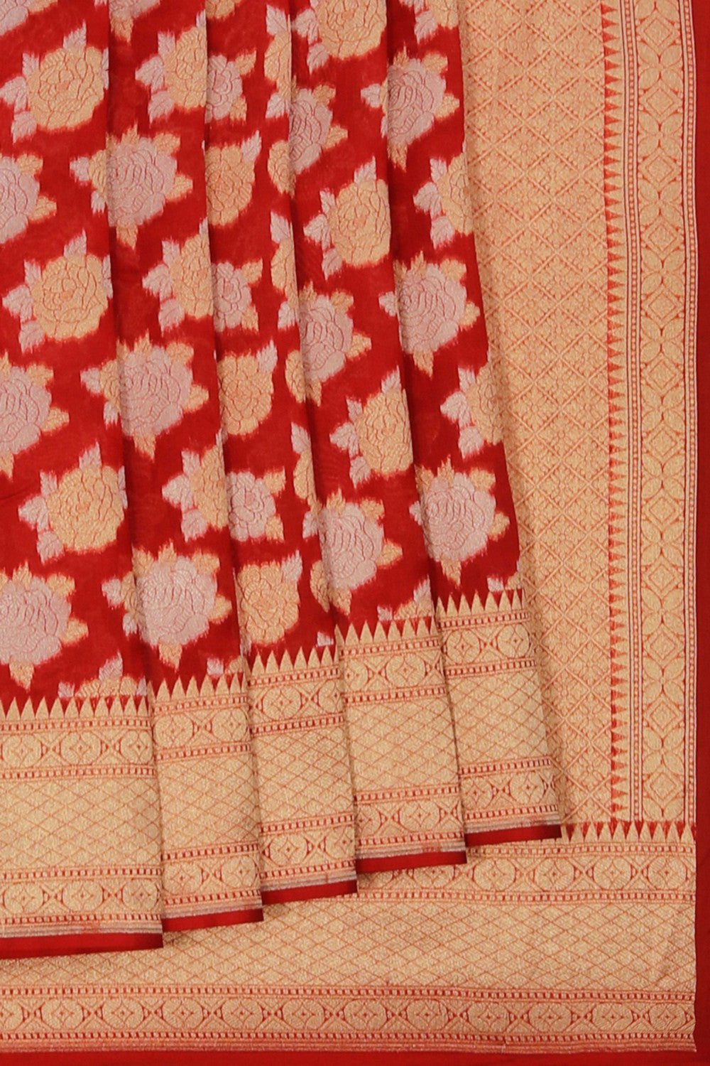 Image of Kora Silk Brocade Red Saree