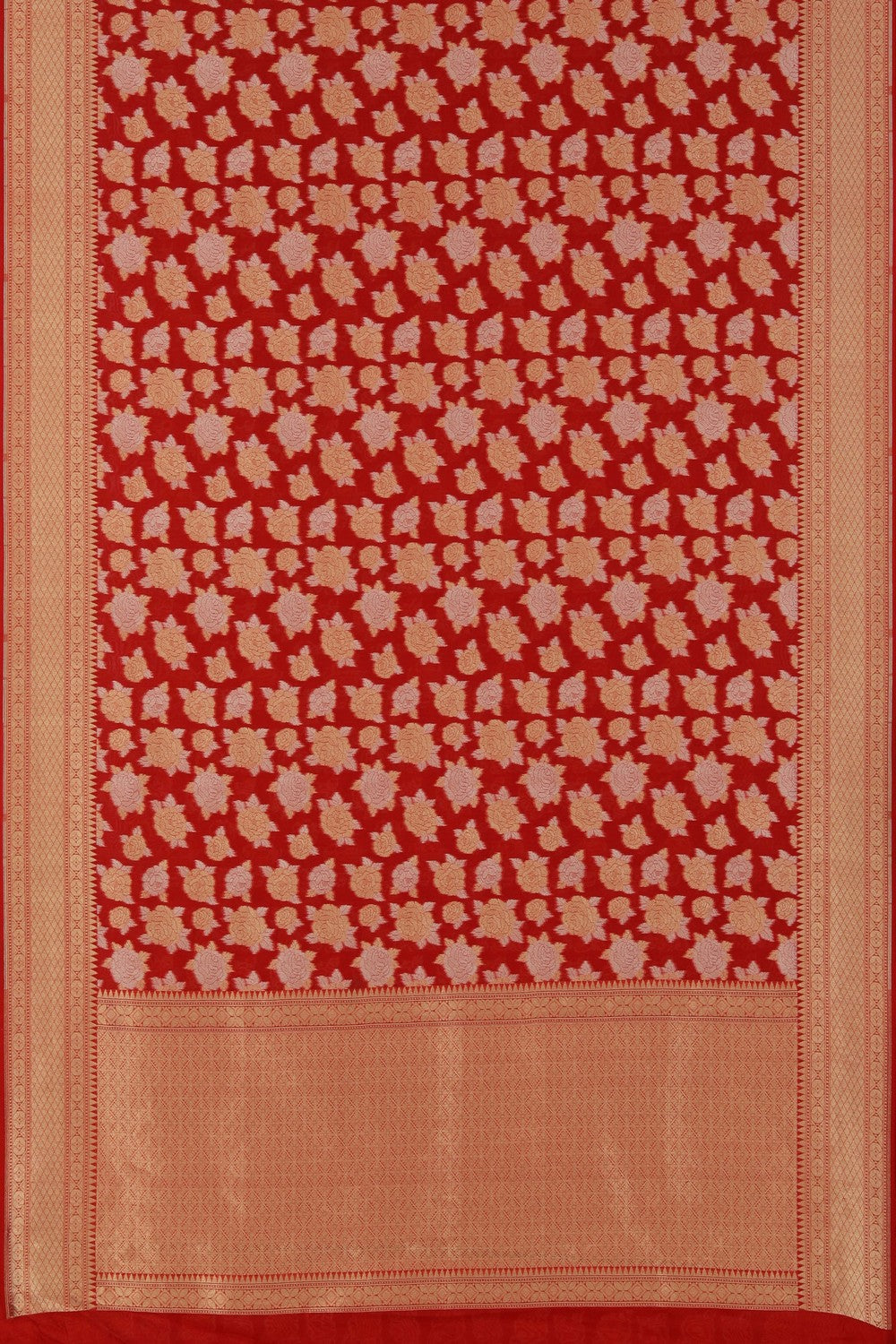 Kora Silk Brocade Red Saree