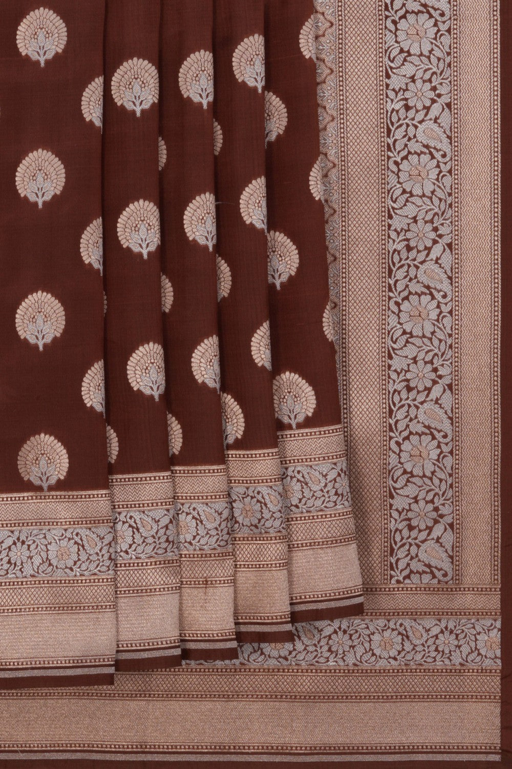 Kora Silk Brocade Brown Saree